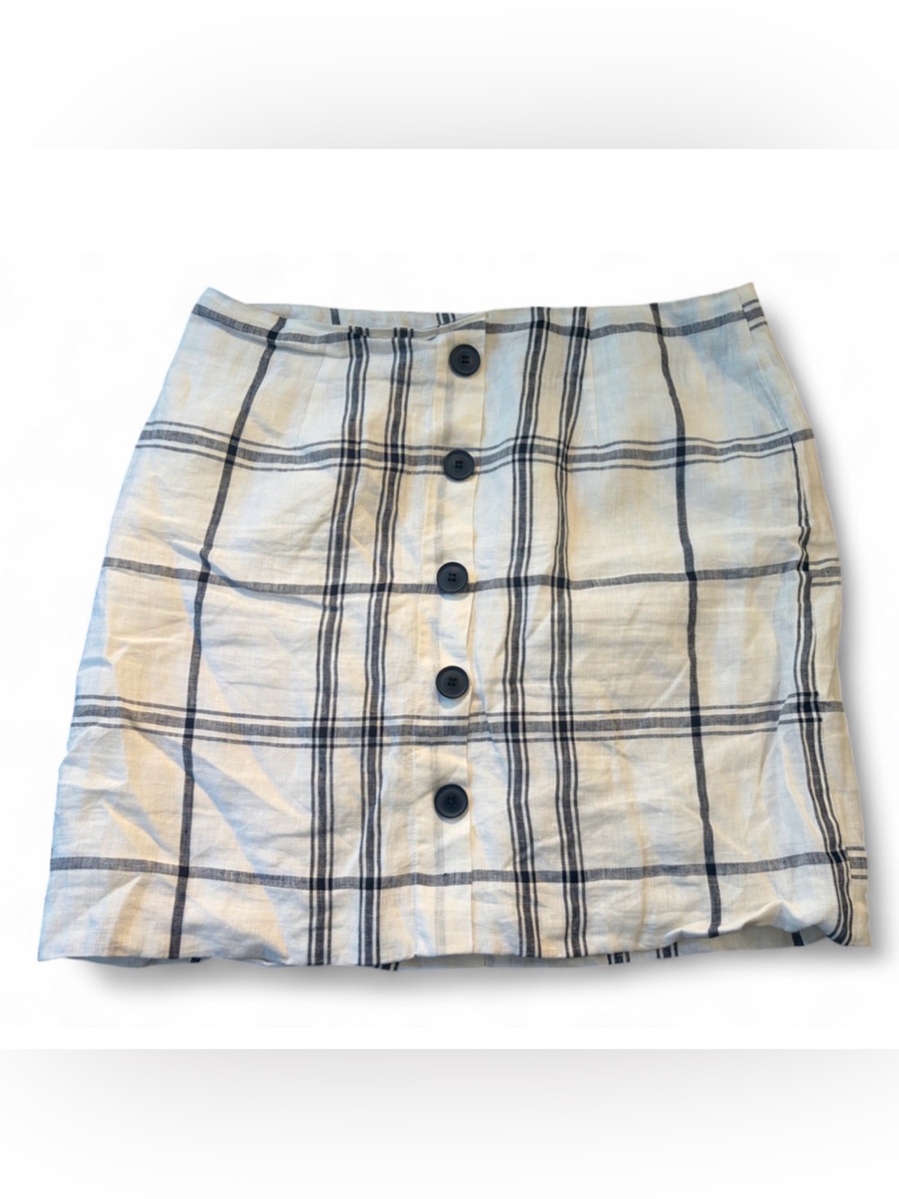 Forever 21 Contemporary Black & White Plaid Faux Button Linen Skirt